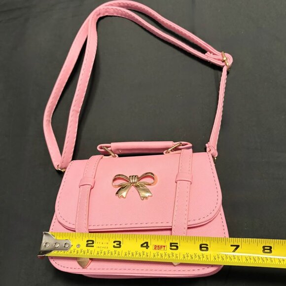 Mini Pink Faux‎ Leather Shoulder/Crossbody Bag w/Bow Accent Coquette Girl - Picture 10 of 12
